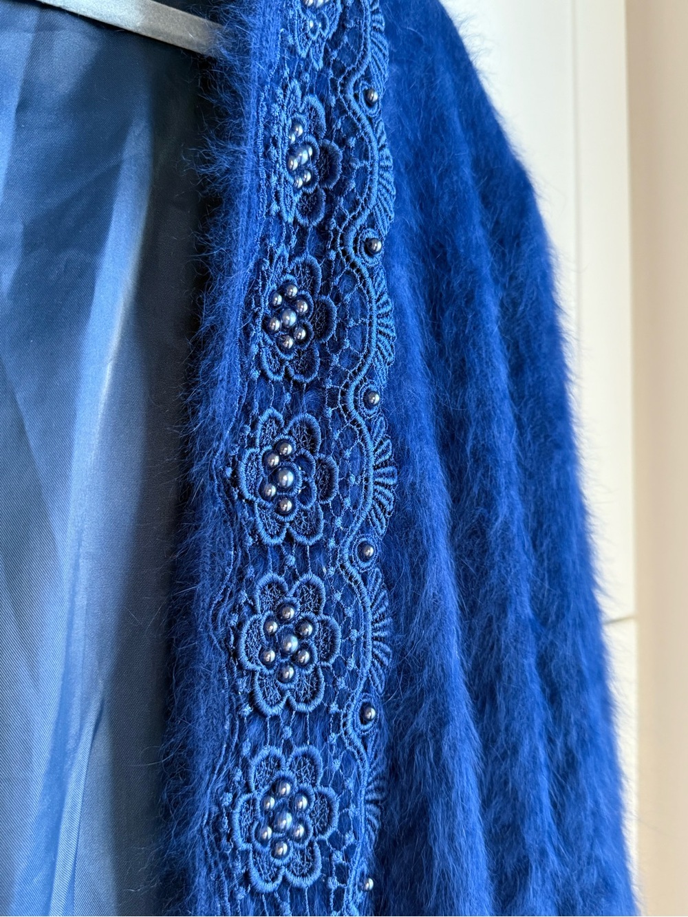 Vintage 80s Rosa Surk Young Cobalt Blue Angora Beaded Long Cardigan | Free Size - Picture 12 of 12